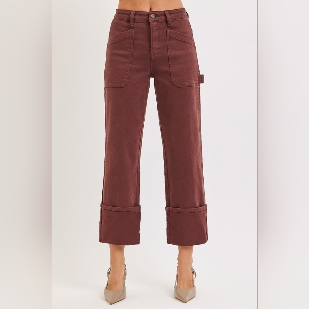Risen HR Straight Fit Wide Cuffed Jeans Choco Brown Neutral Utility Various NEW - Picture 3 of 11